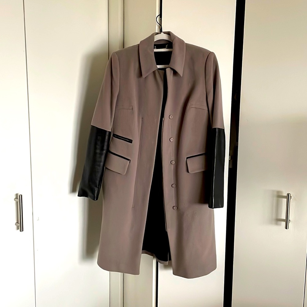 DVF grey Wool and black Leather Top coat